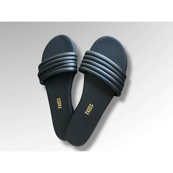 TKEES Serena Black Leather Slide Slip-on Sandals Women’s Size 8 EU 39 Minimalist - Picture 3 of 8